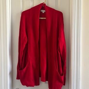 Kim Rogers red cardigan sweater with pockets